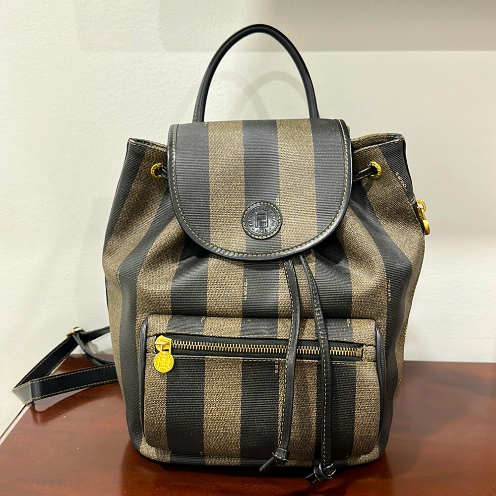 Fendi Pequin Front Pocket Backpack Coated Canvas Mini